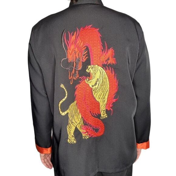 VINTAGE 90s Kung Fu uniform embroidered dragon tiger black coat XL‎ - Picture 8 of 8